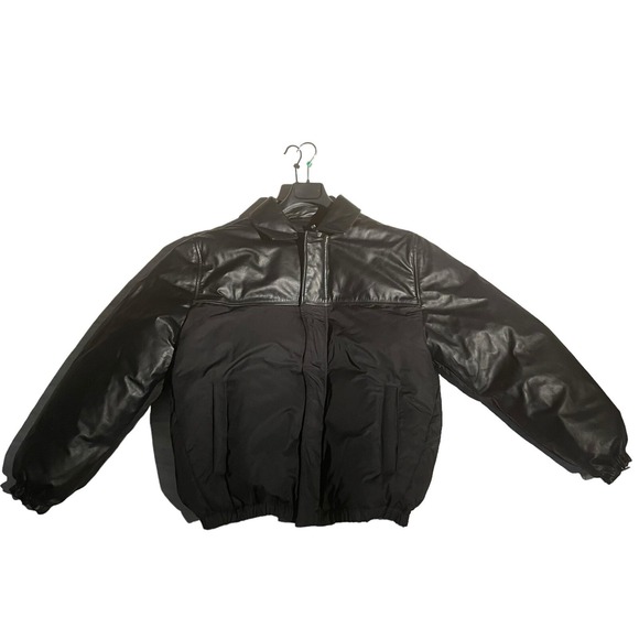Calvin Klein Studio Nappa Cow Leather Jacket Puffer‎ Mens Large Black MSRP $799 - Picture 1 of 8
